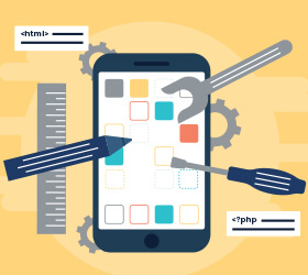 vector image showing a visual representation of a mobile application under construction by Salitas Technological Solutions